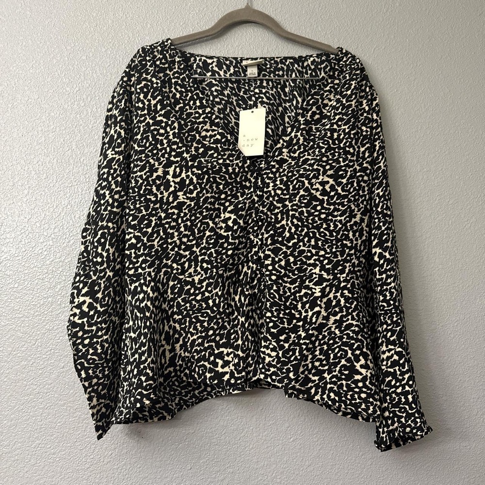 A New Day Black & White Leopard Print Blouse with a Flowy Fit